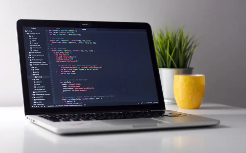 Developer laptop with a terminal window