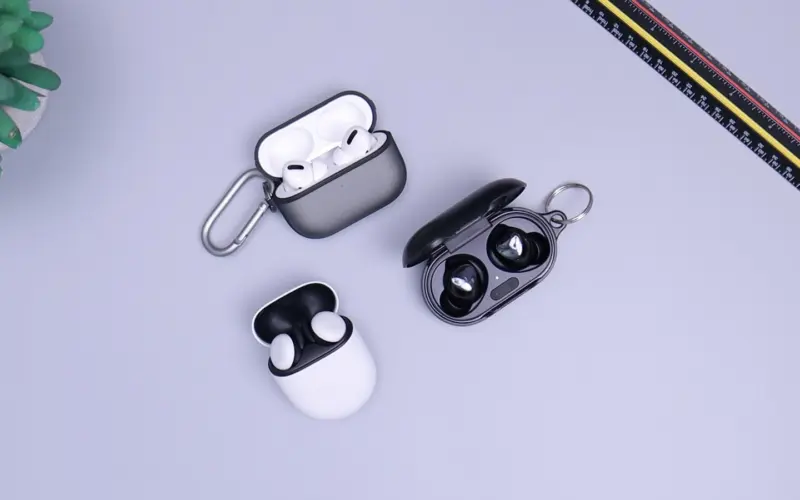 Wireless earbuds on a table